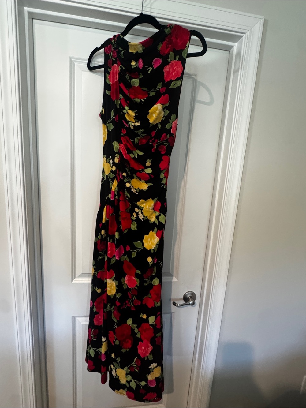 Premier Black Sleeveless Floral Dress with Red & Yellow Blooms
